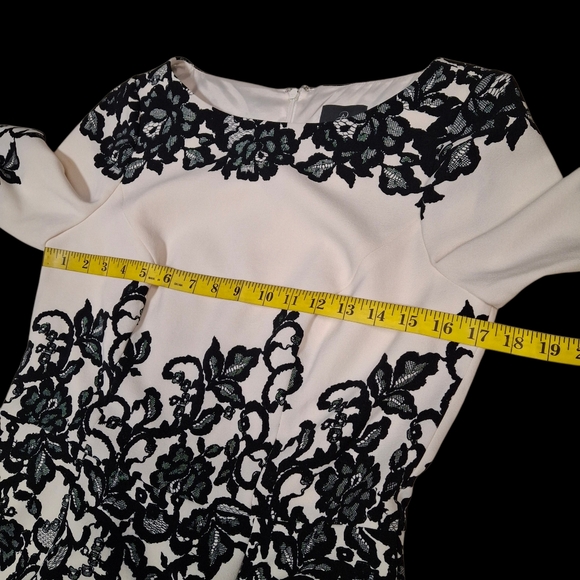 Adrianna Papell Ivory with Black Floral Lace-Print Sheath Dress  Women Size 10 - Picture 11 of 16